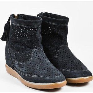 Isabel Marant | Basley Ankle Boots Perforated Suede Moccasin Wedges Size EU 38